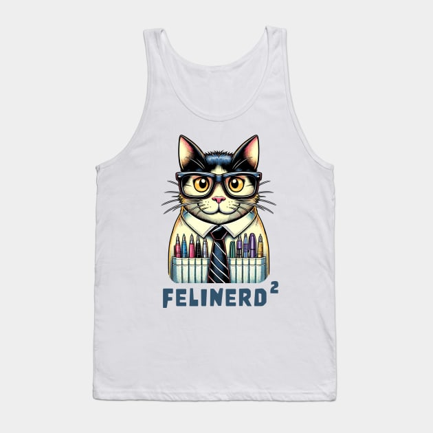 Felinerd Squared, Hipster Cat T-Shirt, Feline Nerd with Glasses Graphic Tee, Funny Cat Lover Gift, a square cat squared Tank Top by Cat In Orbit ®